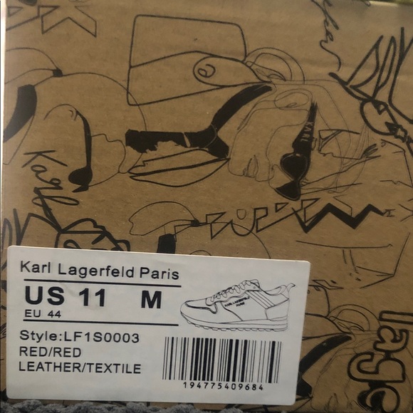 Karl Lagerfeld Red, Blue Suede and Gray Camouflage Sneakers - Picture 2 of 9